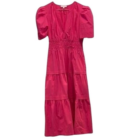Ces Femme Tiered Short Puff Sleeve Maxi Dress Size M Medium Pink - Picture 1 of 7